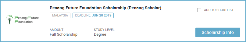 Penang Future Foundation Scholarship (Penang Scholar)